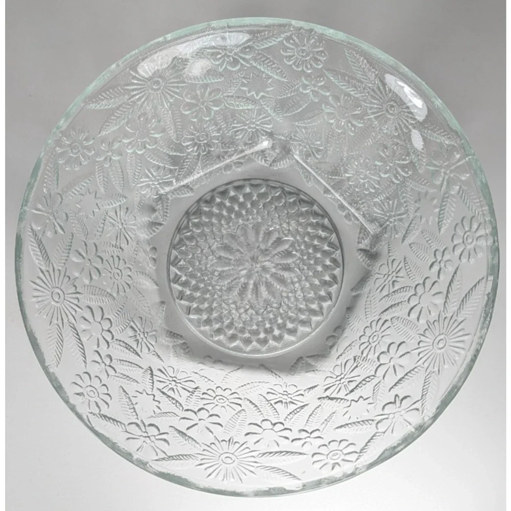 Indiana Glass Pineapple & Floral Clear Salad Bowls Set of 2 Vintage 5 Sided Bowl